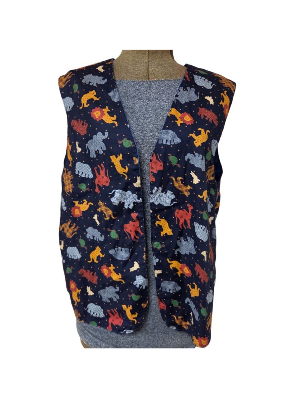 Noahs Ark Reversible Vest Animal Print Button Accents Womens Size M Handmade - Picture 3 of 10